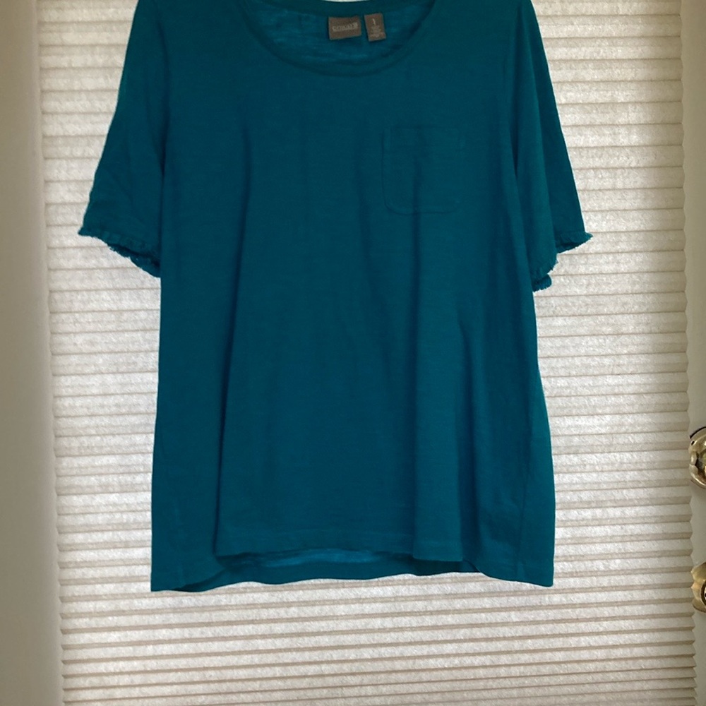 Chico’s cotton tee t-shirt turquoise with fringe